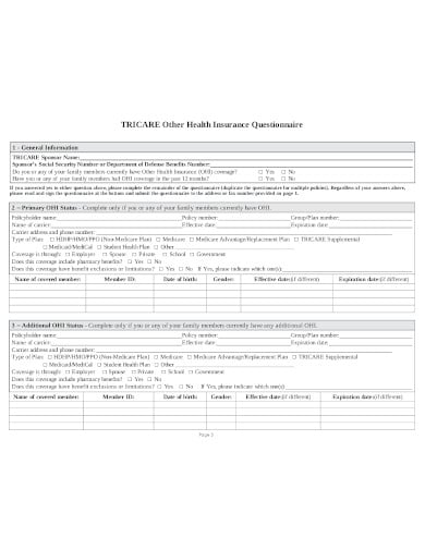 health insurance questionnaire in pdf