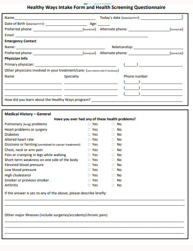 16+ Medical Screening Questionnaire Templates in PDF | Microsoft Word ...