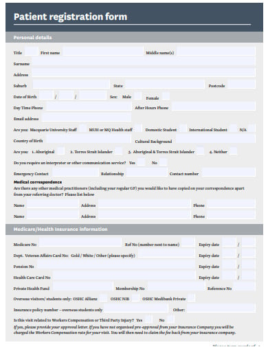 health patient registration form template