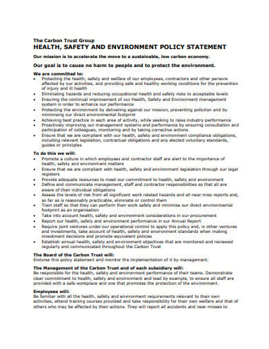 health safety environmental protection policy statement