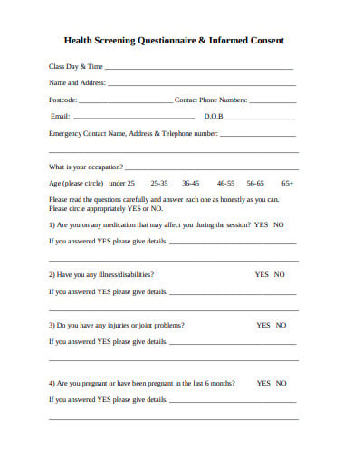 health screening questionnaire and informed consent template