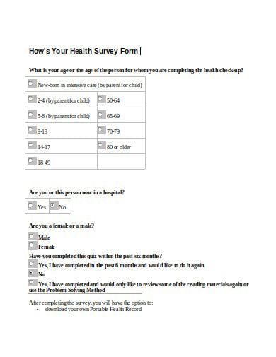 health survey form template