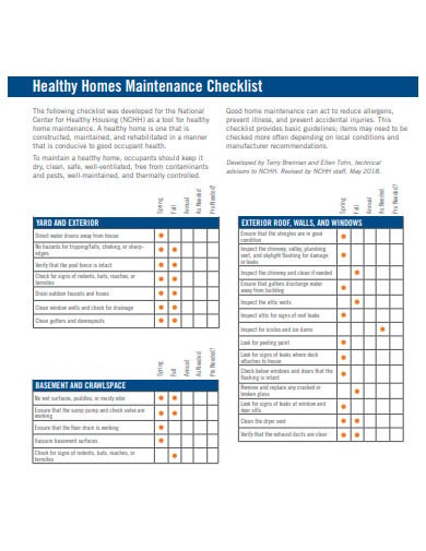 healthy homes maintenance checklist template