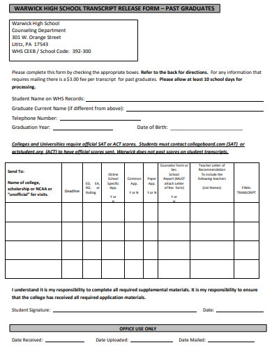 high school transcript format