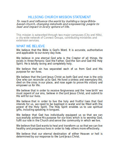 hillsong church mission statement template