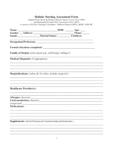 holistic nursing assessment form in pdf