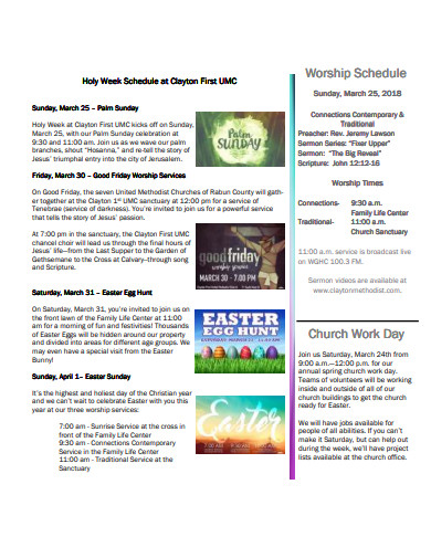 holy church week schedule at clayton