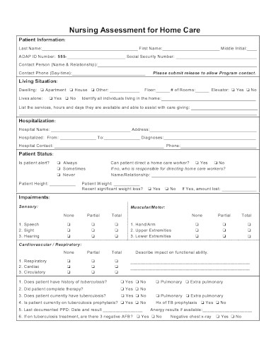 21  Nursing Assessment Form Templates PDF DOC