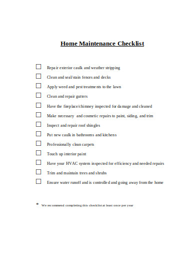 25  Maintenance Checklist Templates in Google Docs Word Pages PDF