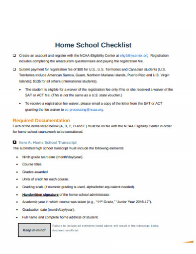 home school checklist