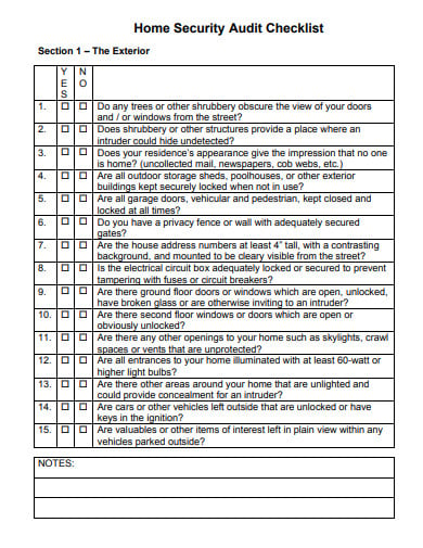 home security audit checklist template