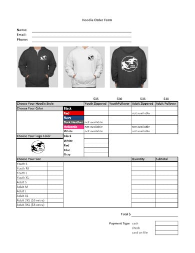 hoodie order form example