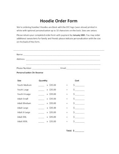 hoodie order form template