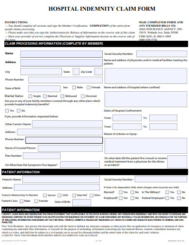 hospital indemnity claim form template