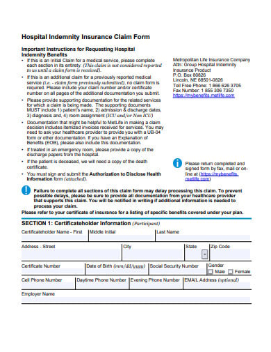 hospital indemnity insurance claim form
