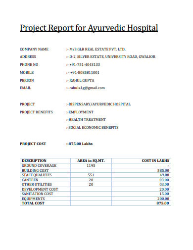 hospital project report example