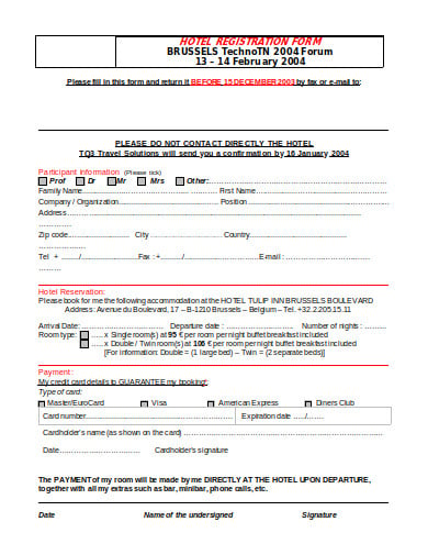 12 Hotel Registration Form Templates In Ms Word