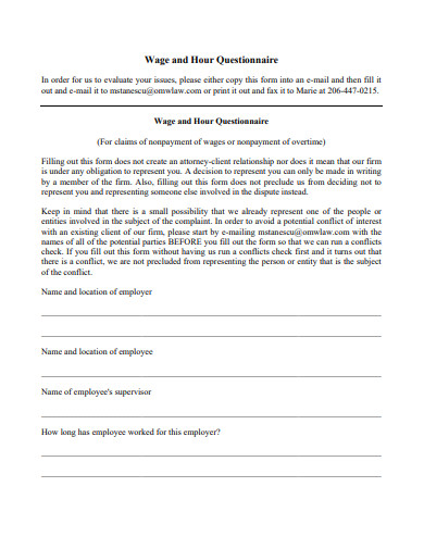 hourly wages questionnaire template