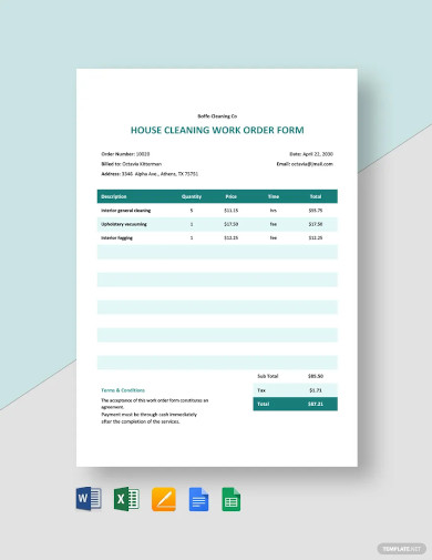 house cleaning work order form template