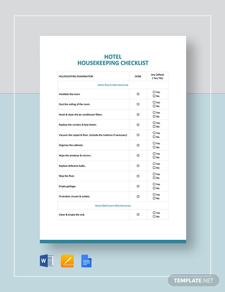 housekeeping checklist template for hotel template