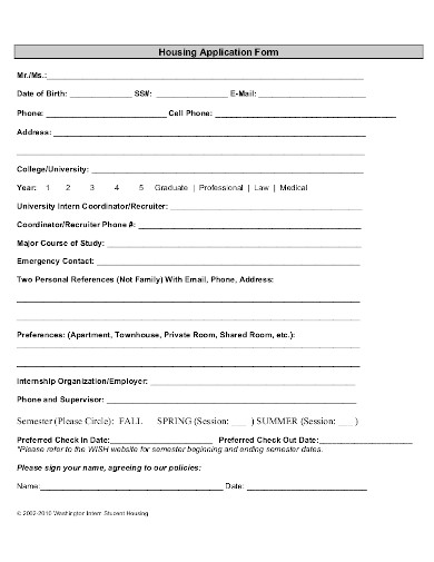 Free 10 Housing Application Form Templates In Pdf 0475