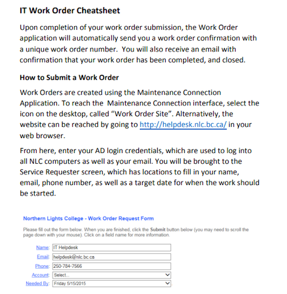 it work order cheatsheet