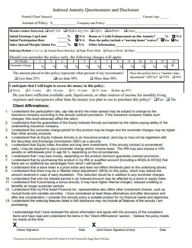 indexed annuity questionnaire and disclosure form