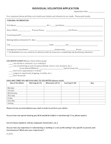 FREE 10+ Individual Volunteer Application Form Templates in PDF | MS Word