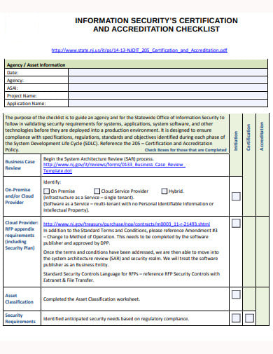 information security certification accreditation checklist template