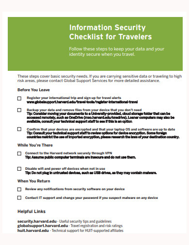 information security checklist for travelers template