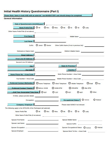 23+ Health History Questionnaire Templates in PDF | Microsoft Word ...