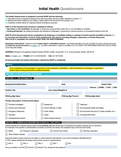 10+ Initial Health Questionnaire Templates in MS Word | PDF | Free ...