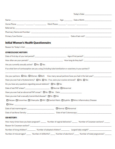 initial-women-health-questionnaire-template