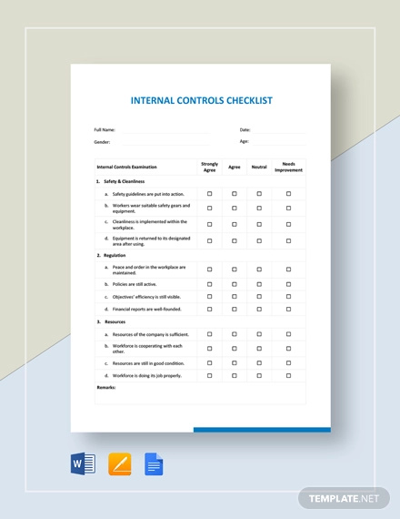 internal controls checklist template