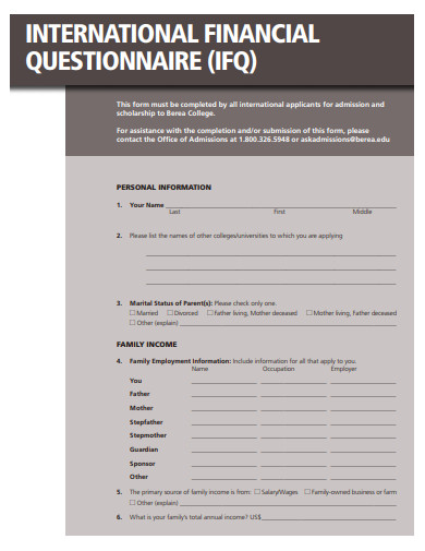 10+ Financial Questionnaire Templates in PDF | Microsoft Word