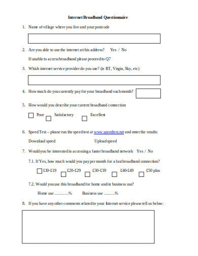 business internet service questionnaire