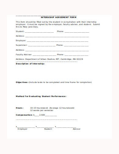 internship agreement form template in doc