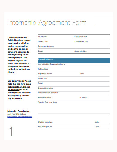 internship agreement form template