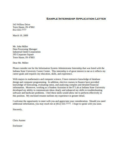 sample of internship application letter pdf