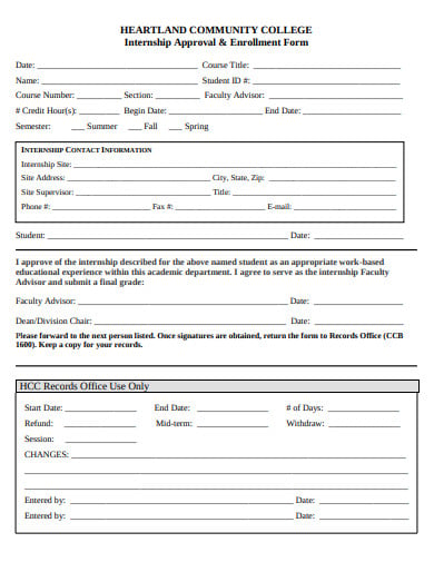 internship approval enrollment form template