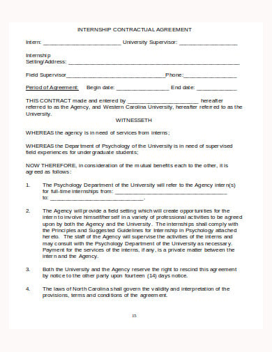 internship contractual agreement form template