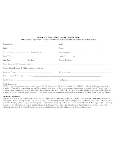 internship course learning agreement form
