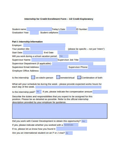 internship credit enrollment form template