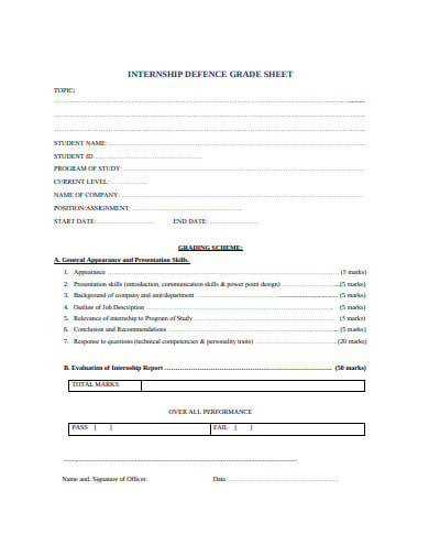 internship defence grade sheet template