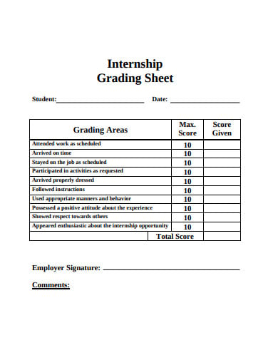 internship grading sheet template