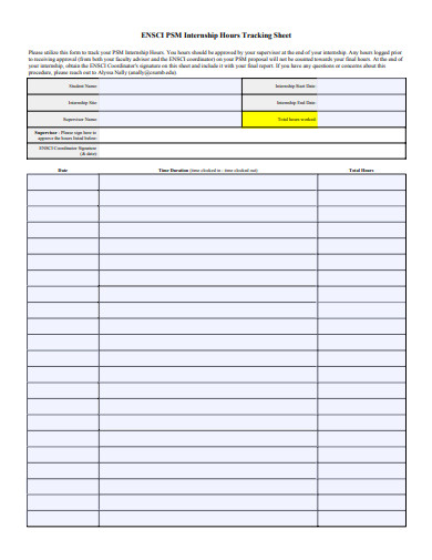 internship hour tracking sheet