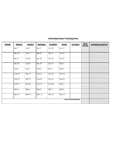 internship hours tracking form sheet template