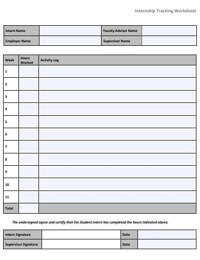 internship hours tracking work sheet template