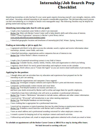 internship job search preperation checklist