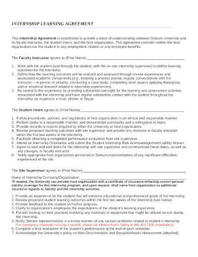 internship learning agreement format template